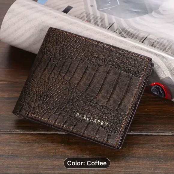 Men's Leather Wallet, Crocodile Pattern. Coffee color. NWT - Picture 1 of 7